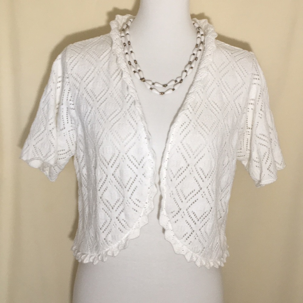 BFA CLASSICS  White Crochet Wrap Shrug